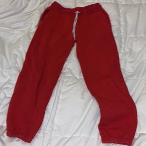 red sweatpants